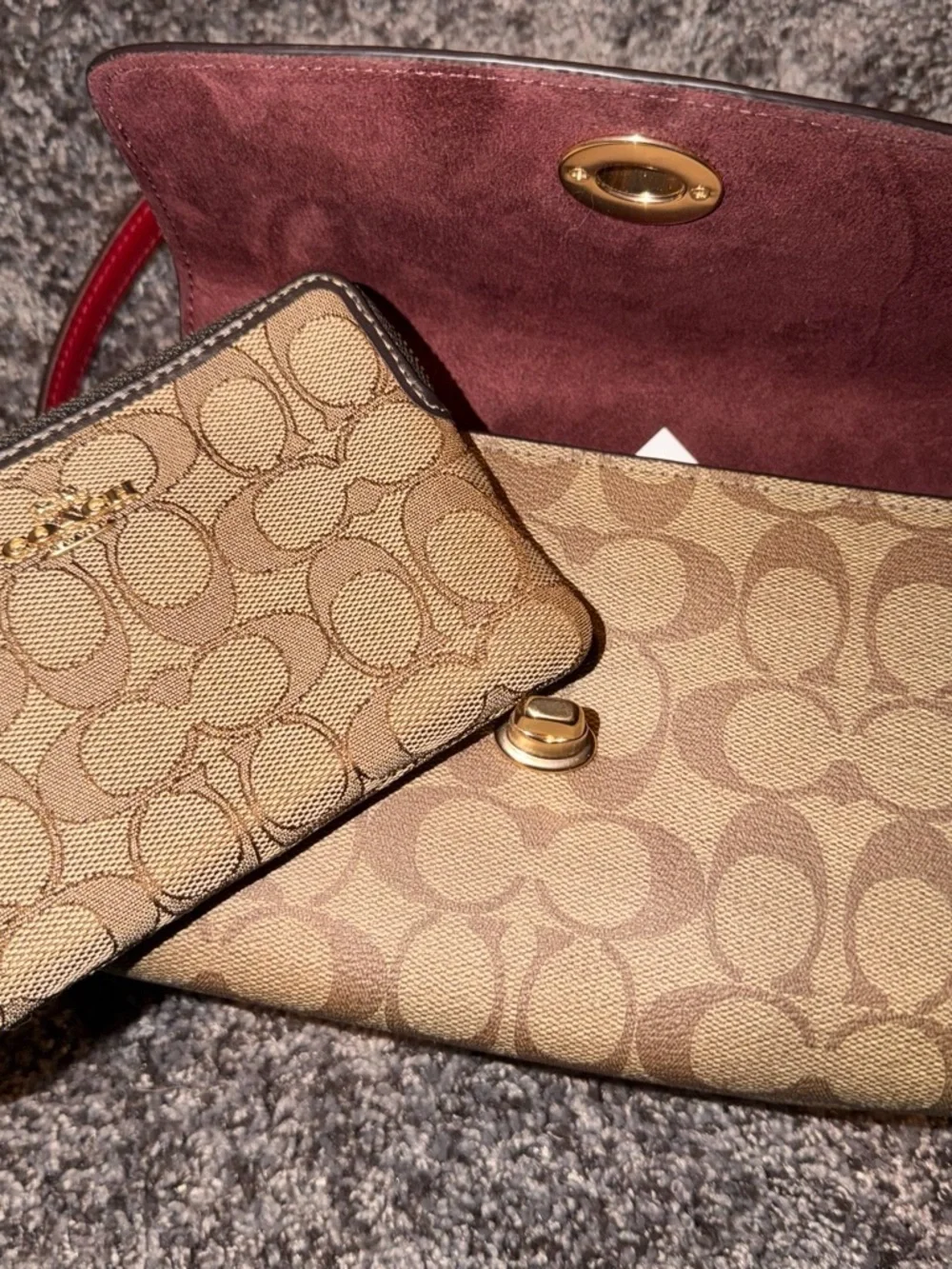 Coach Red Leather and Signature Canvas Top-Handle Shoulder Bag